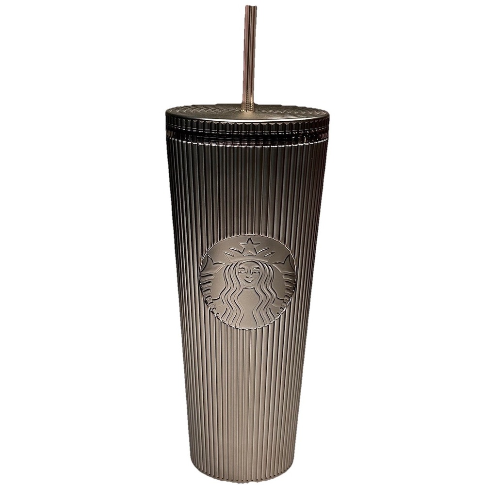 Starbucks 2025 Holiday Pleated Metallic Bronze Gold Cold Cup Tumbler 24oz NEW